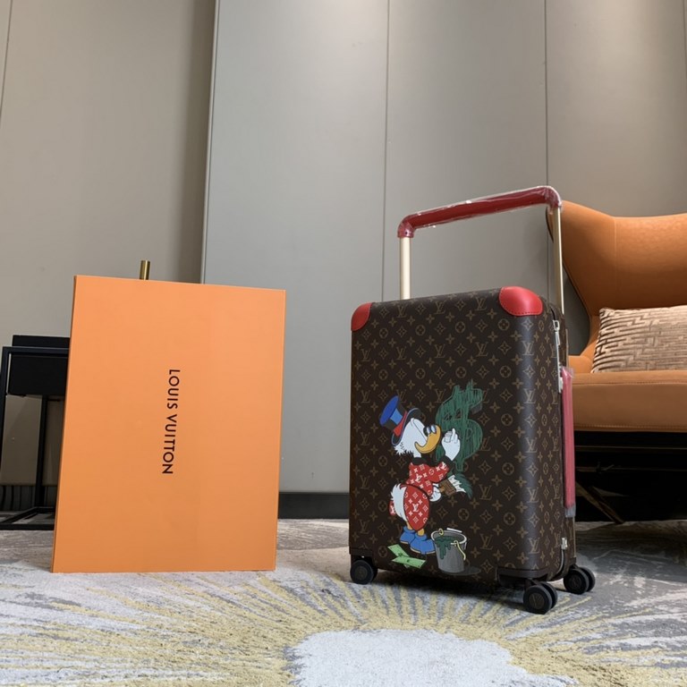 The Disney SEASON 2 $ Collection Horizon 55 Quad Trolley Case features Disney's vibrant color palette, embellished with appliqués and prints on Monogram embossed leather, and iconic NBA elements for a personalized look o