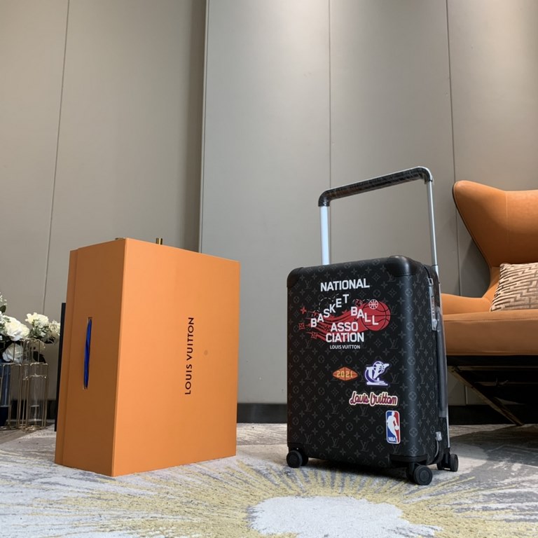 The LVxNBA SEASON 2 Capsule Collection Horizon 55 Quad Trolley Case takes the vibrant hue of the NBA Championship Jacket and embellishes it with appliqués and prints on Monogram-embossed leather, combining iconic element