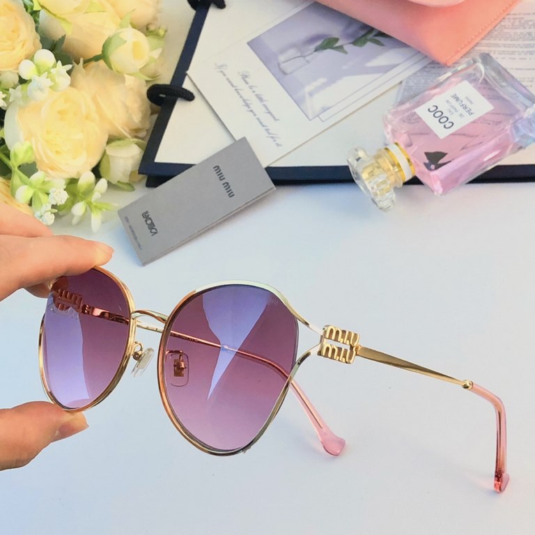 miumiu2024 new Korean version of the ins sunglasses female tide round face retro small round frame sunglasses net red light luxury wind sunshade