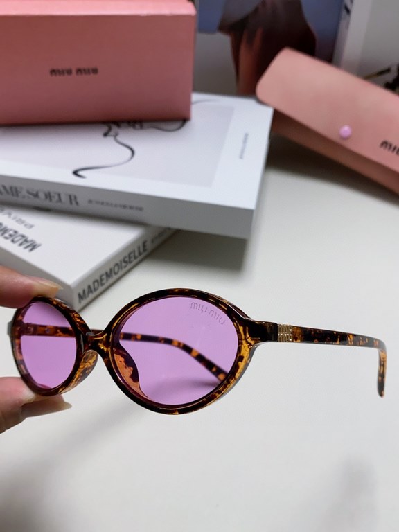 MIUMIU Miu Miu Zhang Yuanying models book nerd retro small round frame sunglasses for men and women 2024 new high-level sense of sunglasses sunshade UV oval street shooting