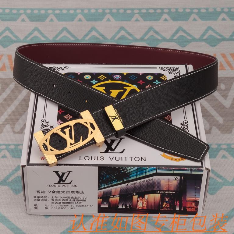 Belt Belt LV Louis Vuitton   Original Single Cowhide Belt-  men's belt material   100% head layer cowhide belt  guaranteed leather belt, counter original quality, fine workmanship, fashionable big brand, gift for self-us