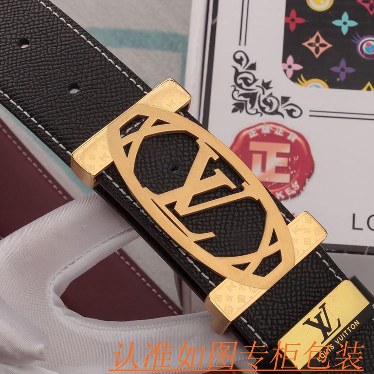 Belt Belt LV Louis Vuitton   Original Single Cowhide Belt-  men's belt material   100% head layer cowhide belt  guaranteed leather belt, counter original quality, fine workmanship, fashionable big brand, gift for self-us