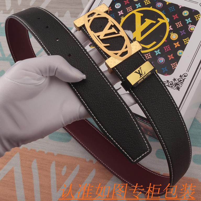 Belt Belt LV Louis Vuitton   Original Single Cowhide Belt-  men's belt material   100% head layer cowhide belt  guaranteed leather belt, counter original quality, fine workmanship, fashionable big brand, gift for self-us