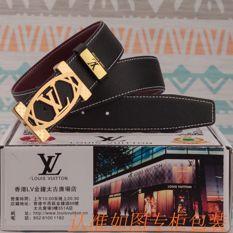 Belt Belt LV Louis Vuitton   Original Single Cowhide Belt-  men's belt material   100% head layer cowhide belt  guaranteed leather belt, counter original quality, fine workmanship, fashionable big brand, gift for self-us