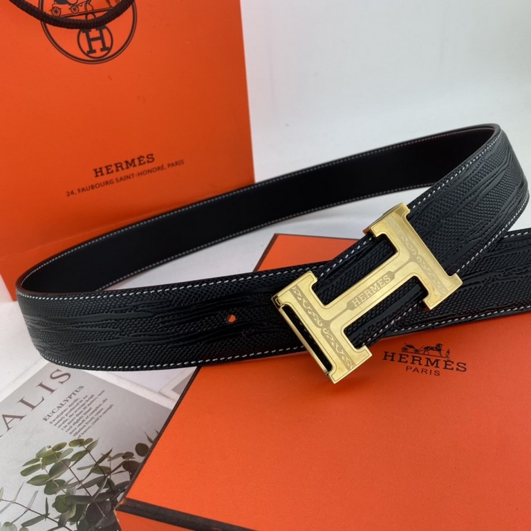 Comes with a full set of packing gift box  Hermes Hermes Men's Double Sided Leather Belt 38mm Imported patterned leather pressed on both sides. Can be used on both sides Counter alignment With new inner buckle.