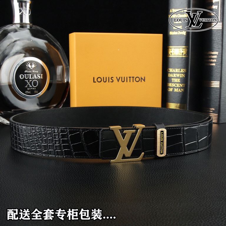 High-end quality, real shot Lots with a full set of packaging Brand L@V overseas original single button material two-color steel buckle  Belt body texture front 38mm width using imported first layer cross grain cowhide b