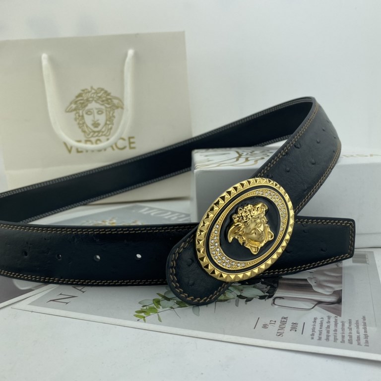 Comes in a fully wrapped gift box  Versace. Men's Flower Leather Belt 38mm Both sides imported flower leather leather pressed. Can be used on both sides Counter alignment With new buckle