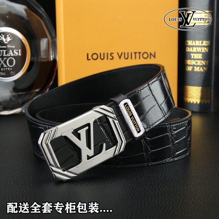 High-end quality, real shot Lots with a full set of packaging Brand L@V overseas original single button material two-color steel buckle  Belt body texture front 38mm width using imported first layer cross grain cowhide b