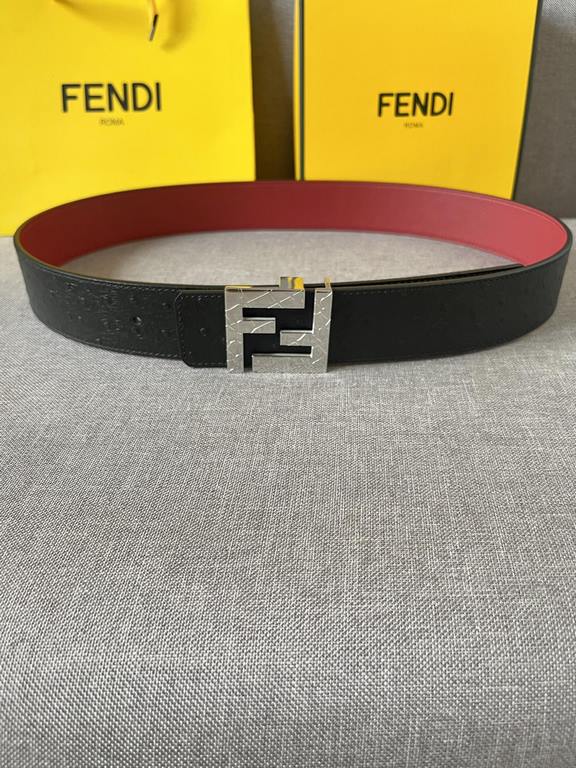 Fendi cowhide head layer ostrich grain, texture bumpy pores clear, burgundy calf leather head layer fine grain bottom, with counter boutique steel buckle, 4.0cm support NFC