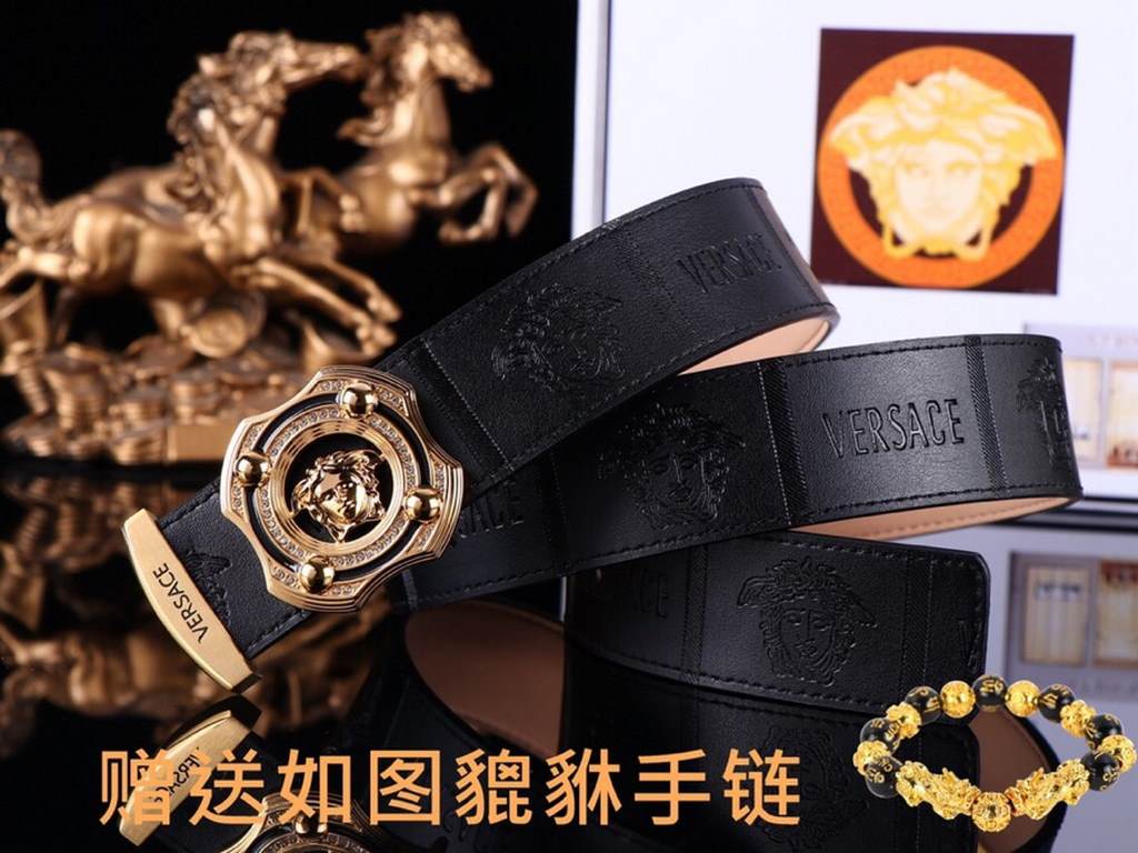 Belt Versace.Ver... original single  Belt  100% first layer cowhide, double-sided available, guaranteed genuine leather. 24k pure steel buckle with diamonds   never lose color  counter equivalent quality, first choice fo