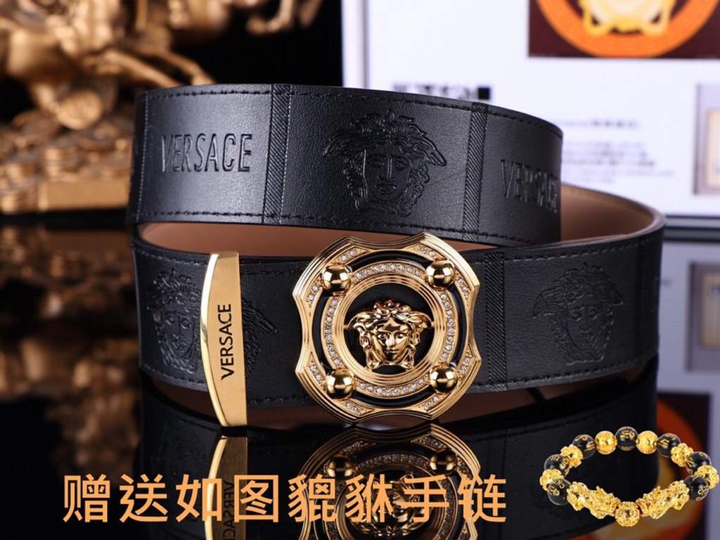 Belt Versace.Ver... original single  Belt  100% first layer cowhide, double-sided available, guaranteed genuine leather. 24k pure steel buckle with diamonds   never lose color  counter equivalent quality, first choice fo