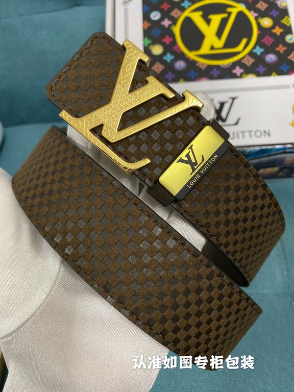 Men's Belt LV-Lewisdon -   original- Men's Belt  100% head layer cowhide, guaranteed genuine leather. 24k pure steel buckle   double-sided available  counter equivalent quality, give away the first choice for self-use   