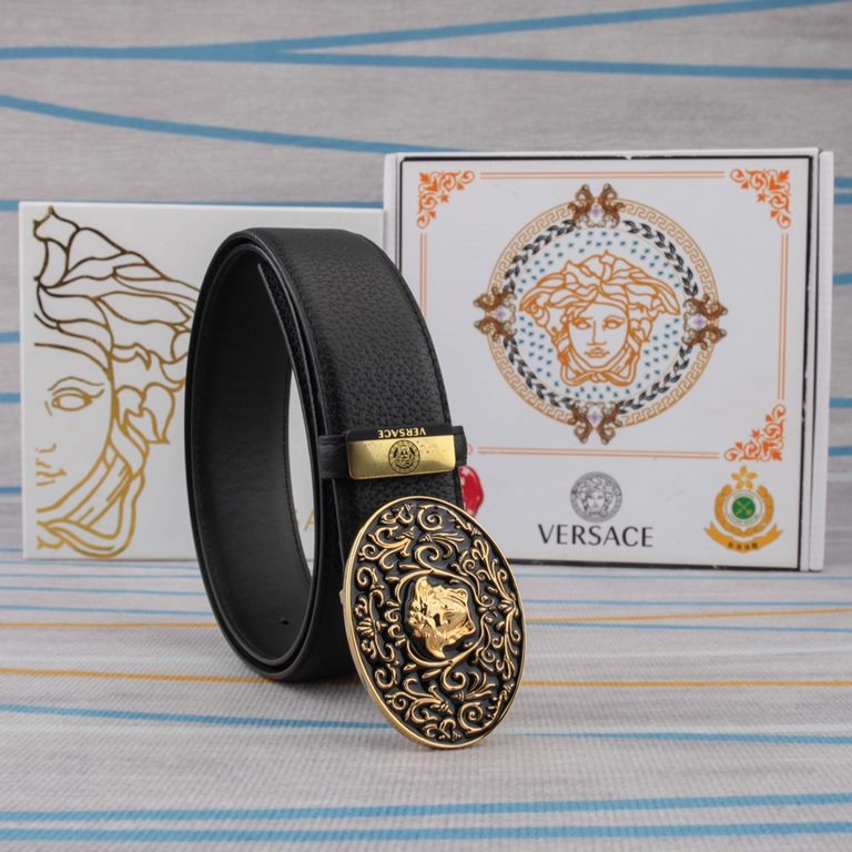 belt belt Versace   original single cowhide belt -  men's belt material   100% head layer cowhide belt  guaranteed leather belt, counter original quality, fine workmanship, fashionable big brand, gift for self-use first 