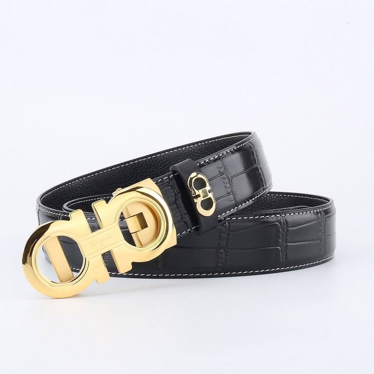 High-end quality, physical shooting  batch with a full set of packaging Brand Ferragamo overseas original single Buckle material high-quality solid steel buckle  belt body quality front 35mm width using double-sided impo