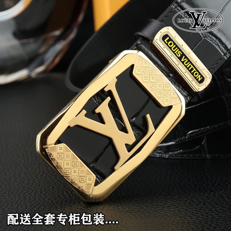 High-end quality, real shot Lots with a full set of packaging Brand L@V overseas original single button material two-color steel buckle  Belt body texture front 38mm width using imported first layer cross grain cowhide b