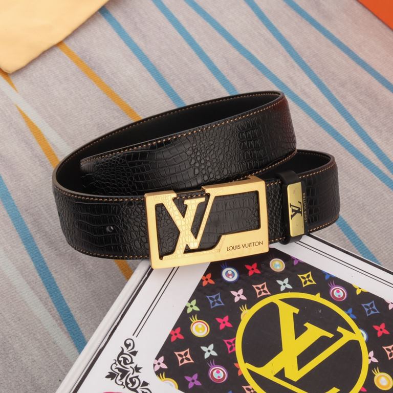 belt belt LV Louis Vuitton   original single cowhide belt  men's belt material   100% head layer cowhide belt  guaranteed leather belt, counter original quality, fine workmanship, fashionable big brand, gift for self-use