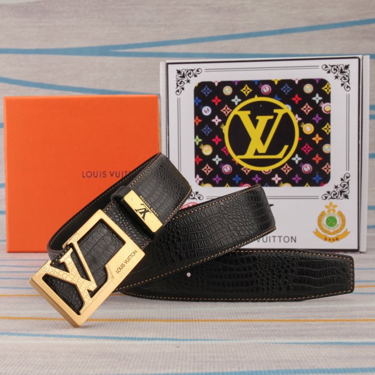 belt belt LV Louis Vuitton   original single cowhide belt  men's belt material   100% head layer cowhide belt  guaranteed leather belt, counter original quality, fine workmanship, fashionable big brand, gift for self-use