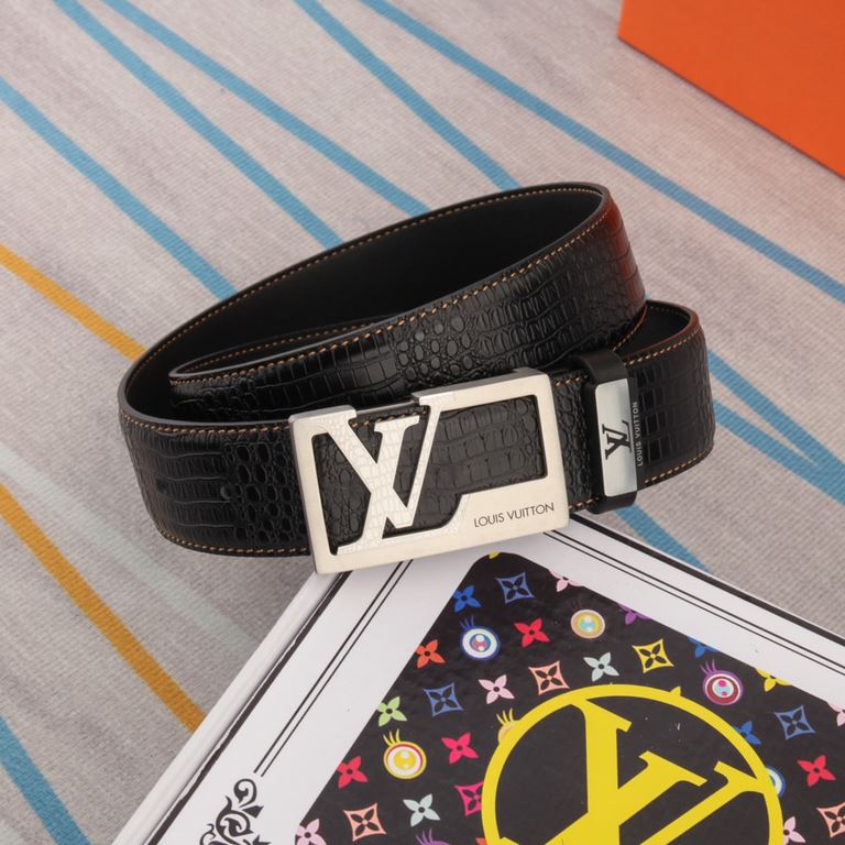 belt belt LV Louis Vuitton   original single cowhide belt  men's belt material   100% head layer cowhide belt  guaranteed leather belt, counter original quality, fine workmanship, fashionable big brand, gift for self-use