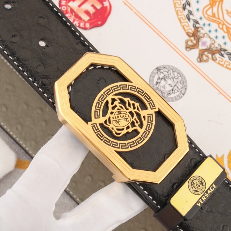 belt belt Versace   original single cowhide belt -  men's belt material   100% head layer cowhide belt  guaranteed leather belt, counter original quality, fine workmanship, fashionable big brand, gift for self-use first 