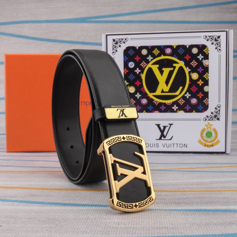 belt belt LV Louis Vuitton   original single cowhide belt  men's belt material   100% head layer cowhide belt  guaranteed leather belt, counter original quality, fine workmanship, fashionable big brand, gift for self-use