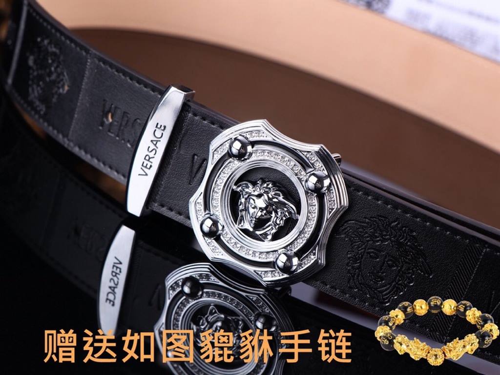 Belt Versace.Ver... original single  Belt  100% first layer cowhide, double-sided available, guaranteed genuine leather. 24k pure steel buckle with diamonds   never lose color  counter equivalent quality, first choice fo