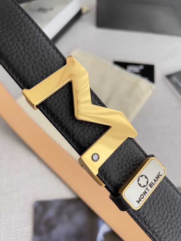 Name Montblanc. Montblanc   automatic belt. Belt-BeltModel automatic buckle, the original new boutique automatic buckle, automatic belt head layer lychee grain, physical shooting, head layer cowhideMaterial  100% head la