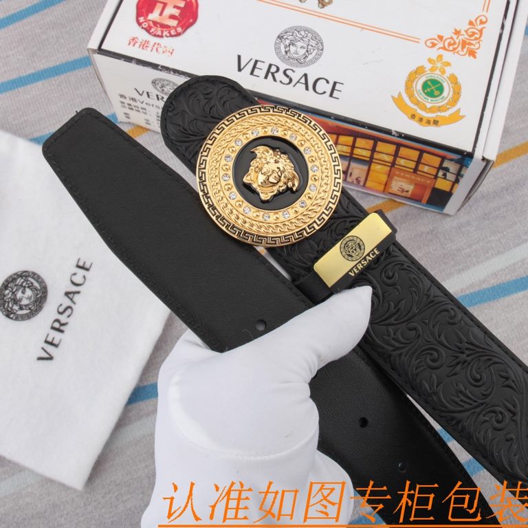 belt belt Versace   original single cowhide belt -  men's belt material   100% head layer cowhide belt  guaranteed leather belt, counter original quality, fine workmanship, fashionable big brand, gift for self-use first 