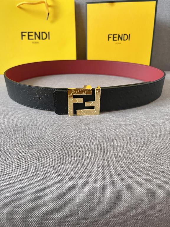 Fendi cowhide head layer ostrich grain, texture bumpy pores clear, burgundy calf leather head layer fine grain bottom, with counter boutique steel buckle, 4.0cm support NFC