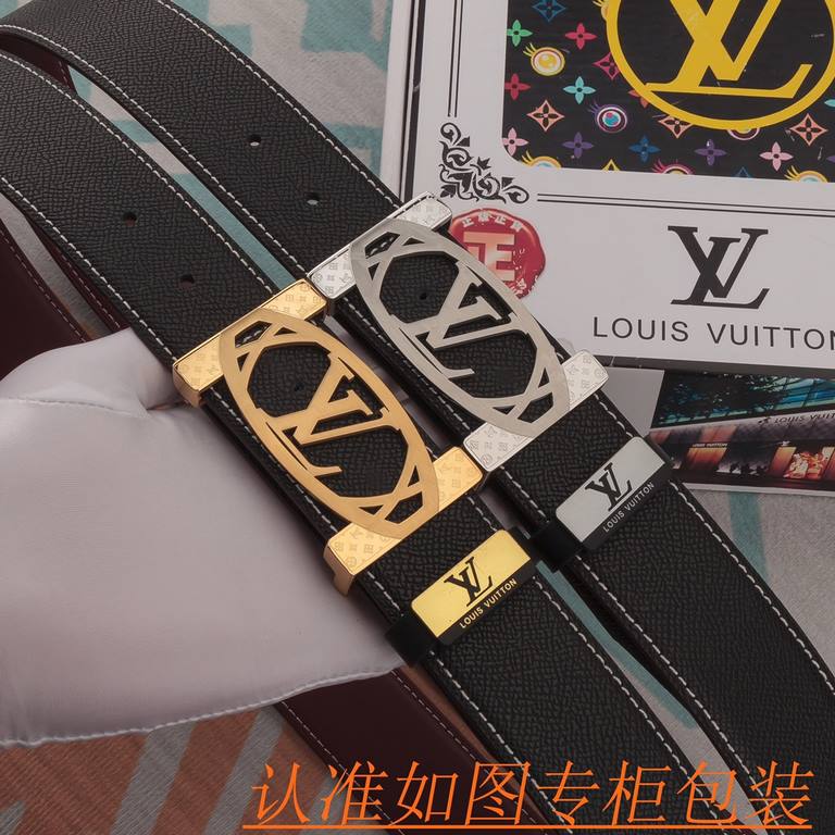 Belt Belt LV Louis Vuitton   Original Single Cowhide Belt-  men's belt material   100% head layer cowhide belt  guaranteed leather belt, counter original quality, fine workmanship, fashionable big brand, gift for self-us