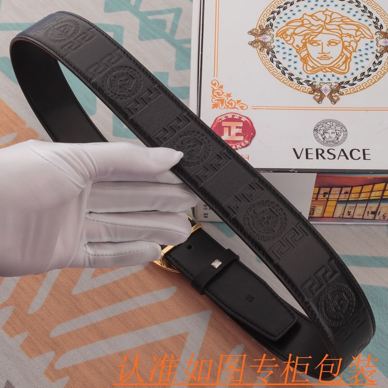 belt belt Versace   original single cowhide belt -  men's belt material   100% head layer cowhide belt  guaranteed leather belt, counter original quality, fine workmanship, fashionable big brand, gift for self-use first 