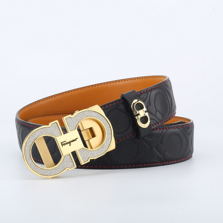 High-end quality, physical shooting  batch with a full set of packaging Brand Ferragamo overseas original single Buckle material high-quality solid steel buckle  belt body quality front 35mm width using double-sided impo