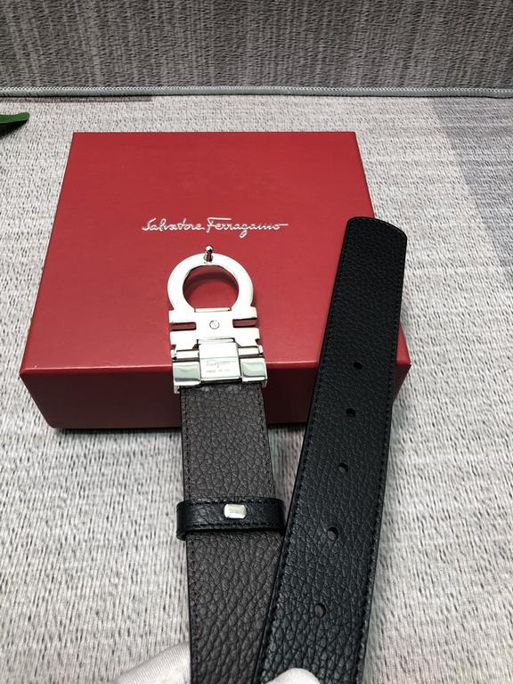 Ferragamo original single double-sided head layer cowhide lychee grain belt body. Black and brown two-color one, can be dual-use can be cut, with the original single buckle, the original leather customized, counter width