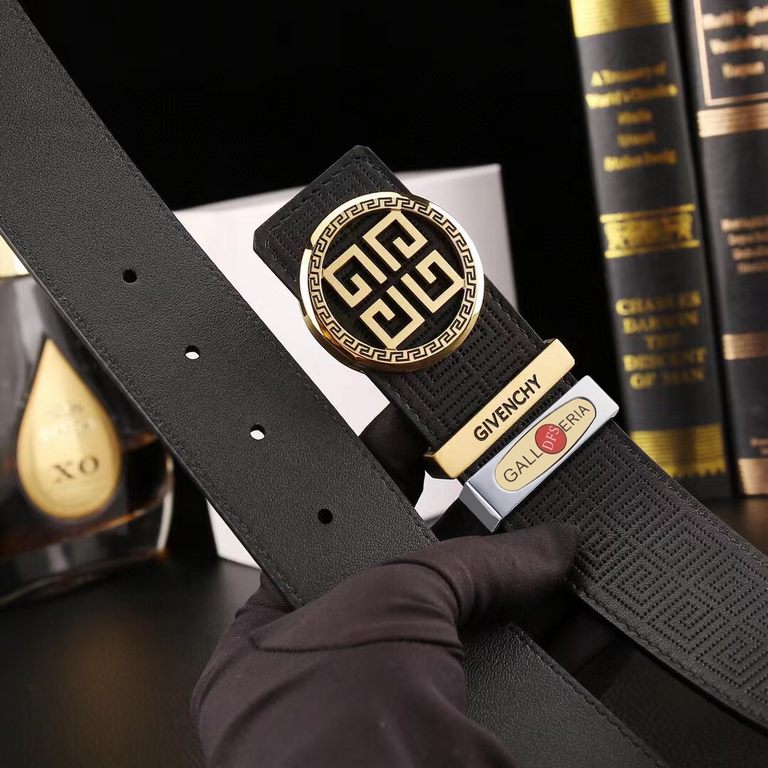 Lot with full set of counter packaging Brand Givenchy @ DFS buckle material 100% two-color pure steel buckle  belt body quality front 38mm width double-sided head layer cowhide embossed belt, pure steel vacuum plating bu