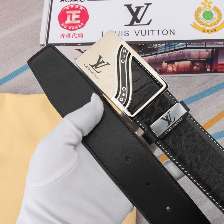 belt belt LV Louis Vuitton   original single cowhide belt  men's belt material   100% head layer cowhide belt  guaranteed leather belt, counter original quality, fine workmanship, fashionable big brand, gift for self-use