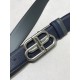 Counter Packaging (Balenciga Paris) Balenciga Fall-Winter Width 35MM Blue Grey Colorway Belt with Vintage Aesthetic Design Made in Italy Leather with Twisted Label BB Rings Interlocking Signature Gold-Plated Metallic Eff