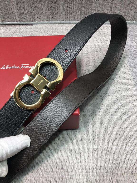 Ferragamo original single double-sided head layer cowhide lychee grain belt body. Black and brown two-color one, can be dual-use can be cut, with the original single buckle, the original leather customized, counter width