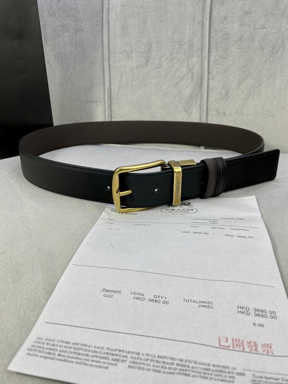 Width 4.0cm COACH (Coach) double-sided plain, with the length of the body can be cut, with the use of top imported double-sided head layer cowhide, can be worn on both sides to add your business charm.