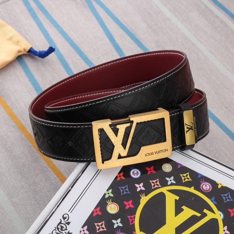 belt belt LV Louis Vuitton   original single cowhide belt  men's belt material   100% head layer cowhide belt  guaranteed leather belt, counter original quality, fine workmanship, fashionable big brand, gift for self-use