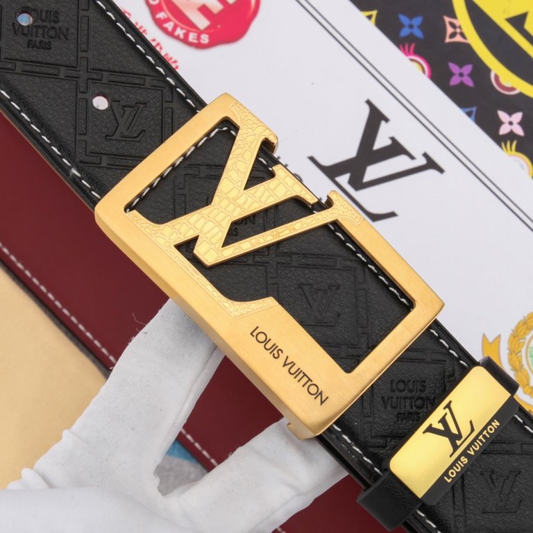 belt belt LV Louis Vuitton   original single cowhide belt  men's belt material   100% head layer cowhide belt  guaranteed leather belt, counter original quality, fine workmanship, fashionable big brand, gift for self-use