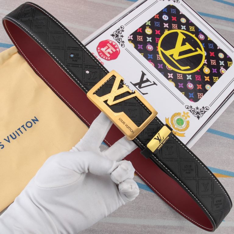 belt belt LV Louis Vuitton   original single cowhide belt  men's belt material   100% head layer cowhide belt  guaranteed leather belt, counter original quality, fine workmanship, fashionable big brand, gift for self-use