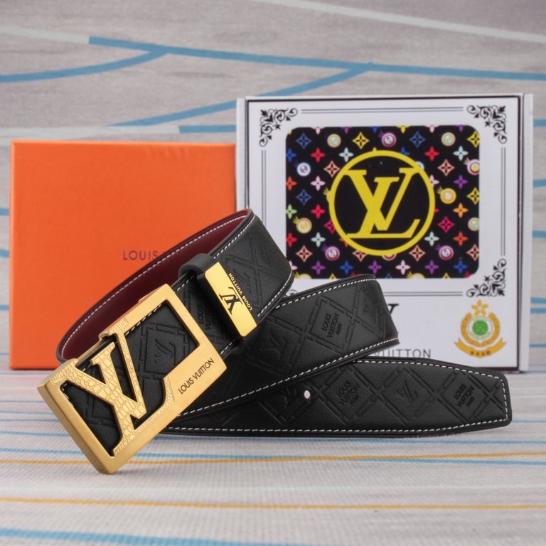 belt belt LV Louis Vuitton   original single cowhide belt  men's belt material   100% head layer cowhide belt  guaranteed leather belt, counter original quality, fine workmanship, fashionable big brand, gift for self-use