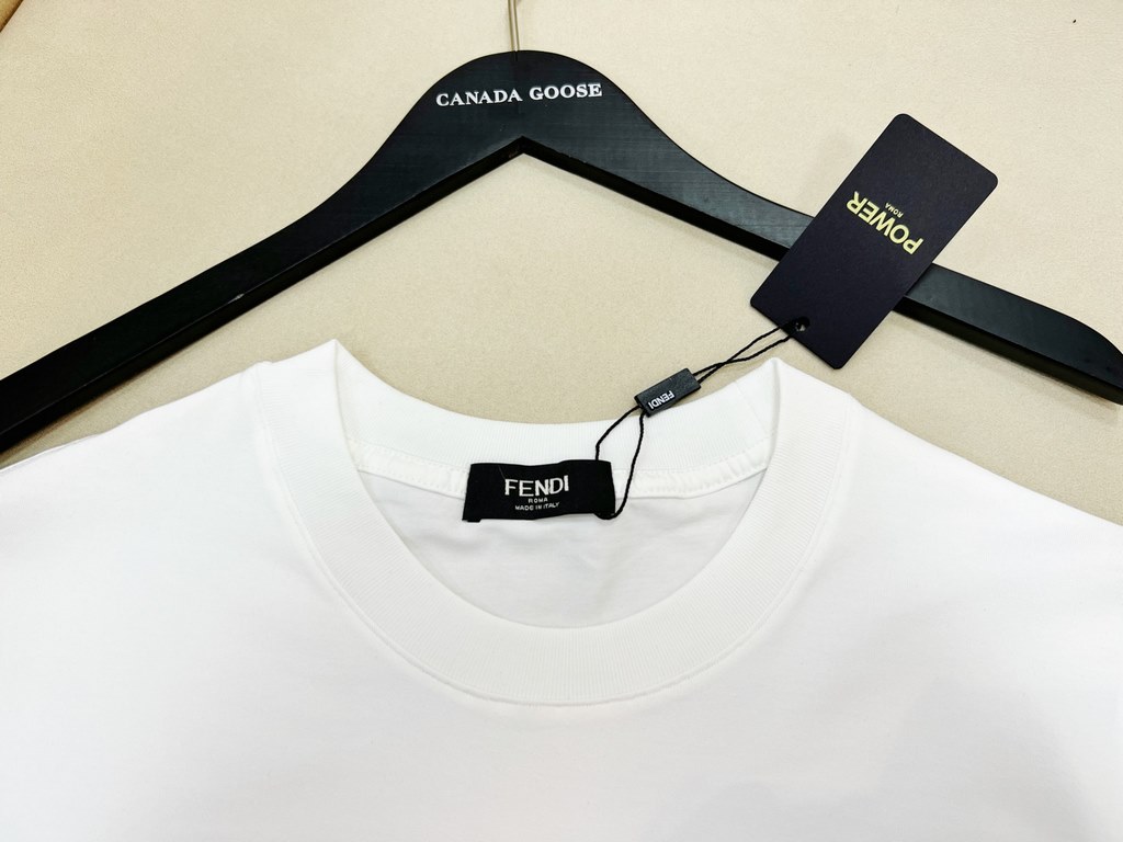 24877#Fend  24ss SpringSummer New Cotton Round Neck Short Sleeve T-Shirt Chest Double F Perfect Embroidery Big Logo Top Cotton Fabric Customized Standard FitBlack and white two colorsMen's and women's modelsSize M-3 X