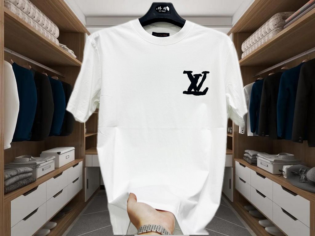 4531#LV newest and top version The top quality counter original short sleeve, custom 50 fine tight cotton yarn, active dyeing, heavy solid color, smooth feel fabric heavy duty washing, slightly broad small flow shoulder 