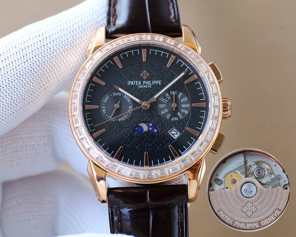 The latest Patek Philippe with imported 9100 multifunctional movement (zero repair) functions (24 hours, day of the week, star, month) imported 316 stainless steel! Imported 316 stainless steel! Original folding clasp! S