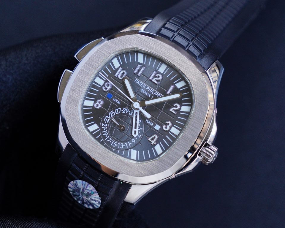 The Patek Philippe AQUANAUT collection is proud to present the first casual-style Dual Time watch - model 5164! With two hour hands (indicating local time and time of origin), a daynight display and a pointer date, the s