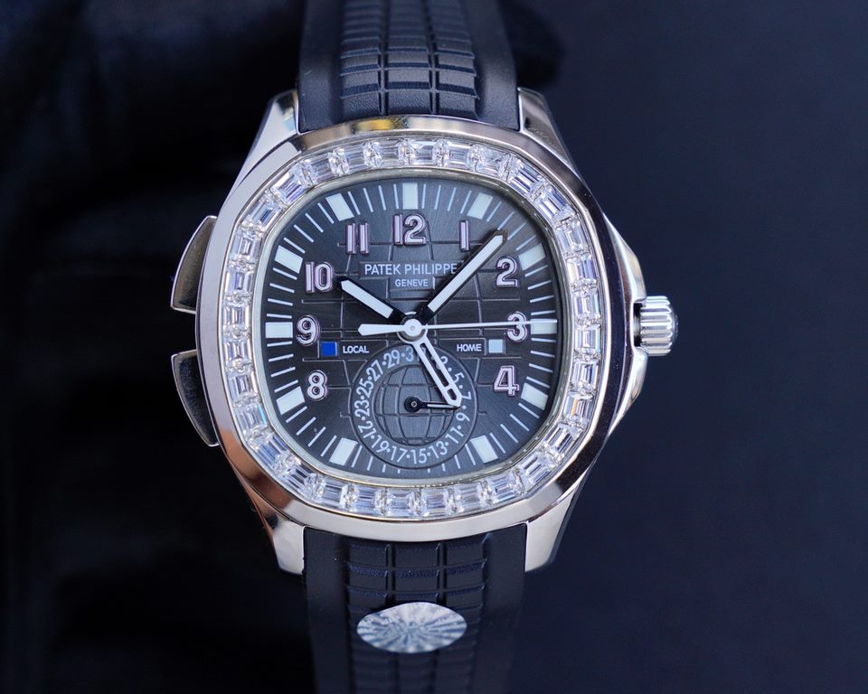 The Patek Philippe AQUANAUT collection is proud to present the first casual-style Dual Time watch - model 5164! With two hour hands (indicating local time and time of origin), a daynight display and a pointer date, the s