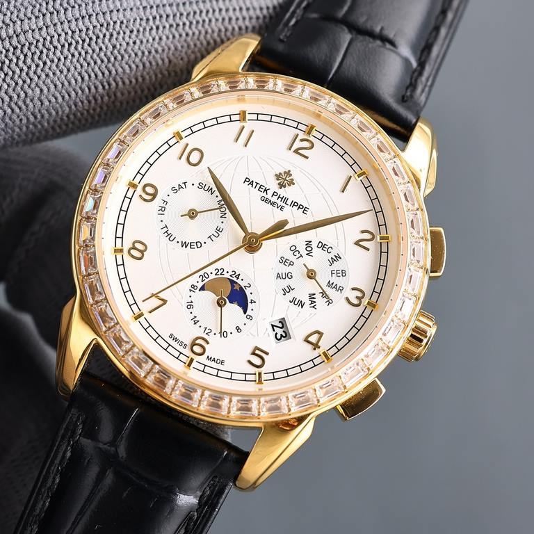 [Rose][Rose] PP latest style Patek Philippe Patek Philippe with imported 9100 multifunctional movement (zero return) functions (24 hours, day of the week, star, month) imported 316 stainless steel! Imported 316 stainless