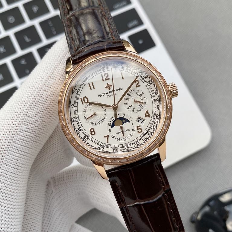 PP newest model Patek Philippe Patek Philippe with imported 9100 multifunctional movement (zero repair) functions (24 hours, day of the week, star, month) imported 316 stainless steel! Imported 316 stainless steel! Origi