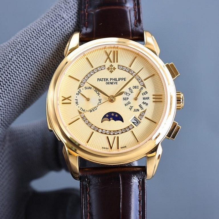 Gold   Patek Philippe Patek Philippe Complications Chronograph Series, Little Red Book   Multifunctional watch! Equipped with the original imported 9100 moon phase function movement mechanical watch   accurate timekeepin