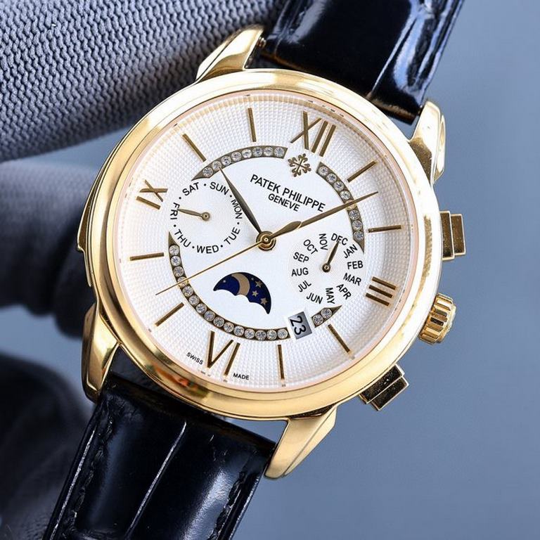 Gold   Patek Philippe Patek Philippe Complications Chronograph Series, Little Red Book   Multifunctional watch! Equipped with the original imported 9100 moon phase function movement mechanical watch   accurate timekeepin